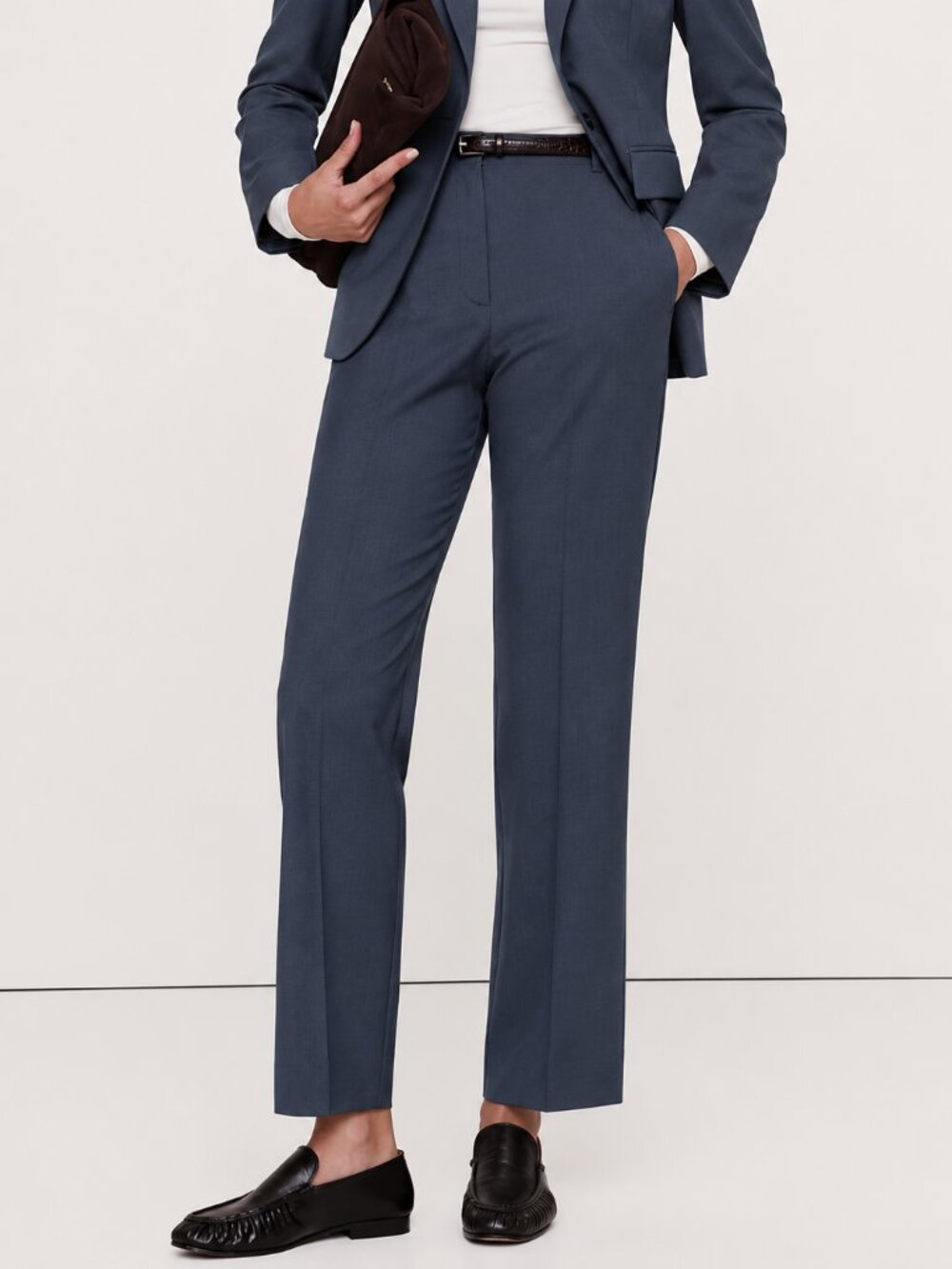 Banana Republic 95% Wool Logan Fit Cropped Ankle Pants Size 14 Navy Blue Stretch